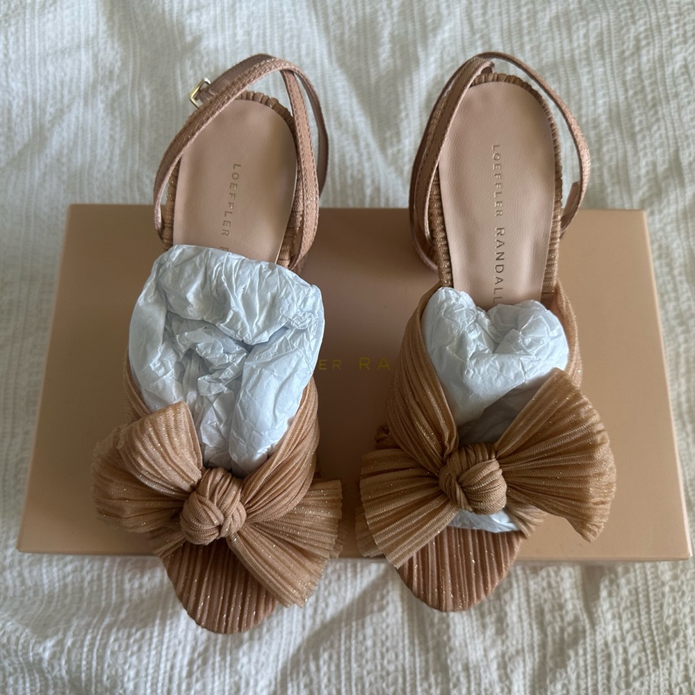 Loeffler Randall Tan Heels with Bow Detail